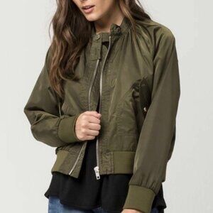 Free People Midnight Bomber Jacket in Olive Green